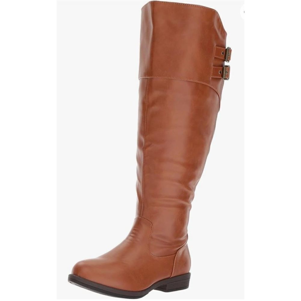 BRINLEY CO.Wide-Calf Knee-High Double-Buckle Riding Faux Leather Boots Size 8 - Picture 2 of 12